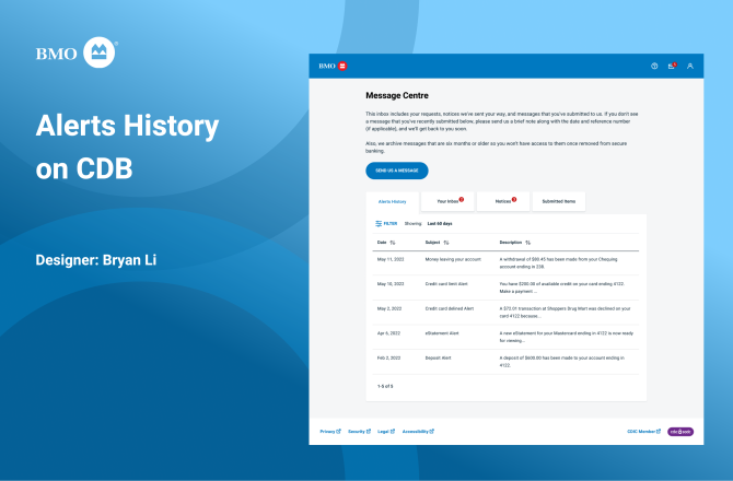 Online banking notification archive experience that helps customers review and manage previously received account alerts and messages.