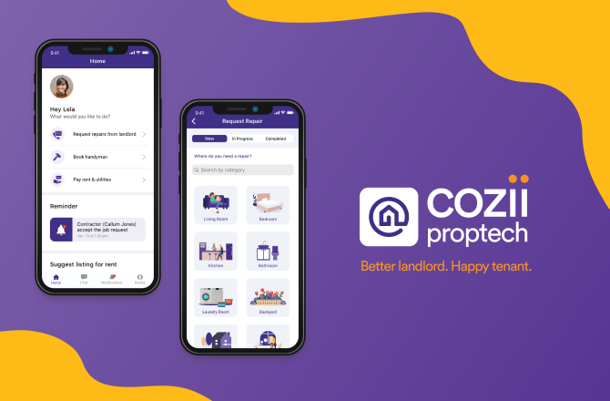 Rental and property management mobile application concept connecting landlords and tenants through digital self-service experiences.